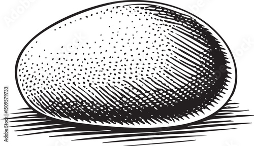 large textured egg rests on a dark surface.