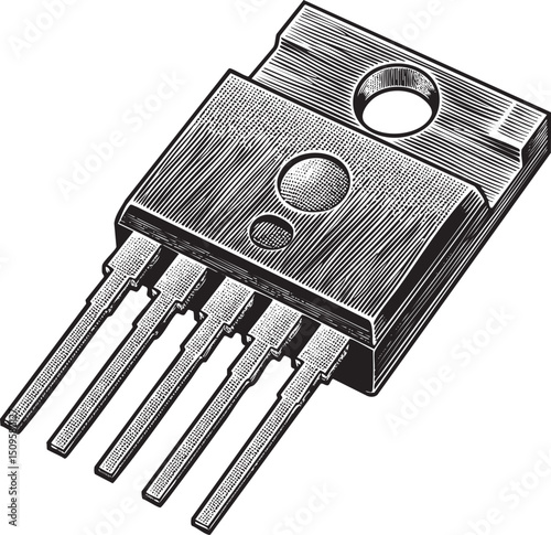 detailed black and white of a complex integrated circuit.