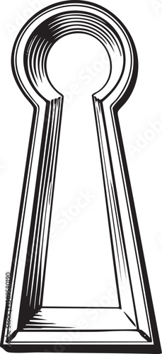 stark black and white outline depicts a keyhole suggesting an entryway or portal.