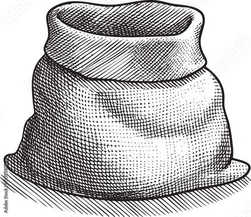 simple rounded burlap sack rests on a flat surface.