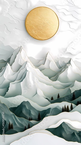 Wallpaper Mural Traditional Chinese green and white abstract mountain texture illustration poster background Torontodigital.ca