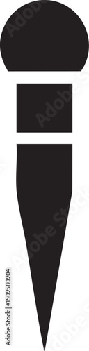 stylized black paintbrush rests vertically on a white background.