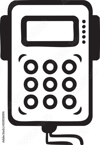 black digital calculator displays a numerical screen with buttons.