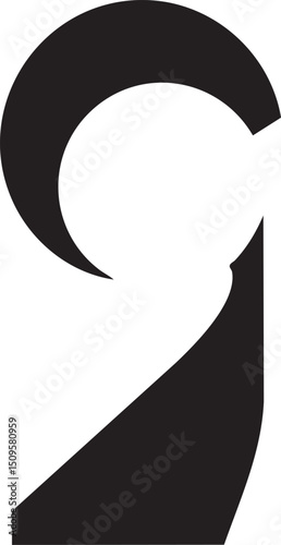 stark minimalist of a continuous curve forming the numeral '9'.