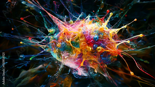 Vibrant Abstract Paint Explosion with Dynamic Threads