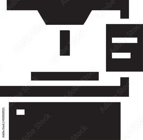 stylized black telephone stands on a wooden desk.
