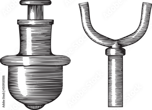 Two antique metal fittings are presented in a detailed black and white engraving.