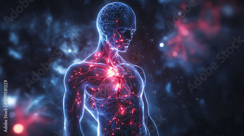 Human Body with Highlighted Nervous System and Neural Connections