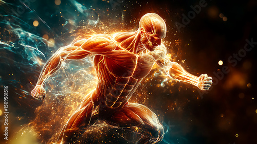 Dynamic Human Anatomy in Motion with Energetic Aura