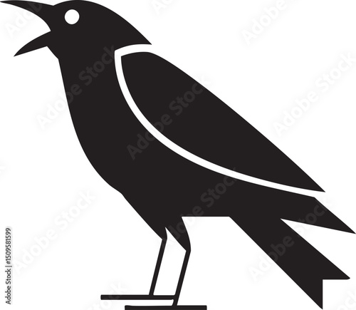 black bird stands alert on a horizontal .