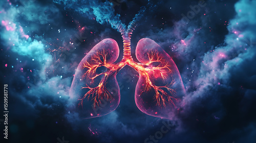 Illuminated Lungs Against a Cosmic Background