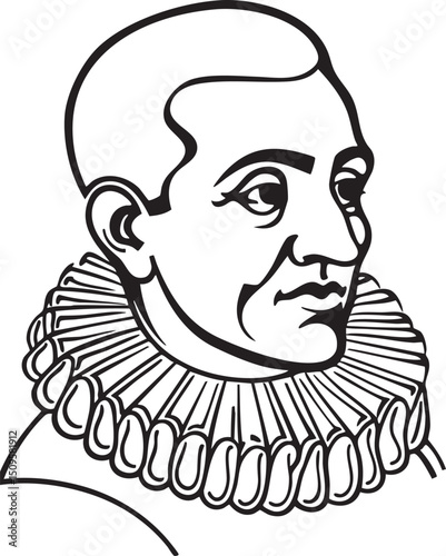 distinguished man wears a large ornate neck ruff.