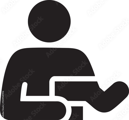 stylized figure with a raised leg sits upright.