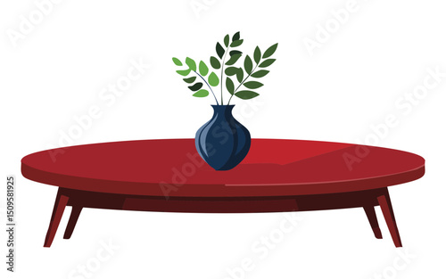 Red Round Table with Plant Vase Display