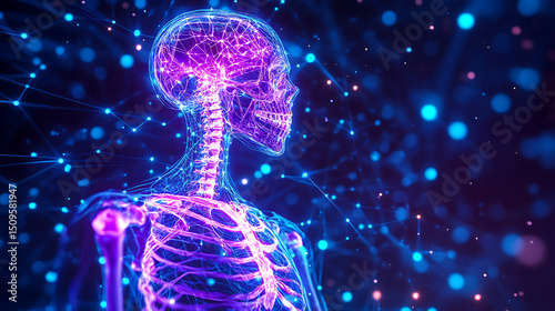 Neon Skeleton with Neural Network Connections