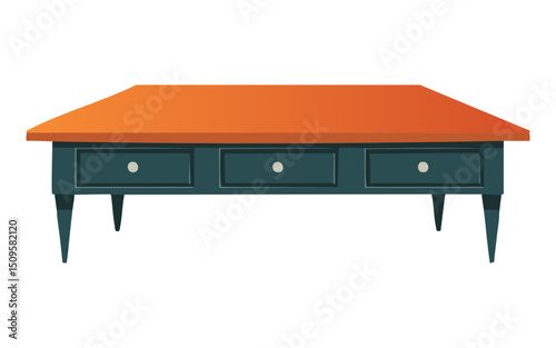 Illustration Orange green console table with drawers