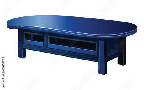 Illustration Blue bench table with integrated storage
