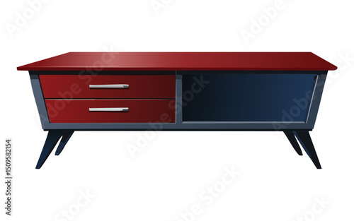 Illustration Red & Blue Console Table - Two Drawers