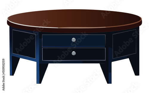 Illustration Brown blue coffee table with drawers