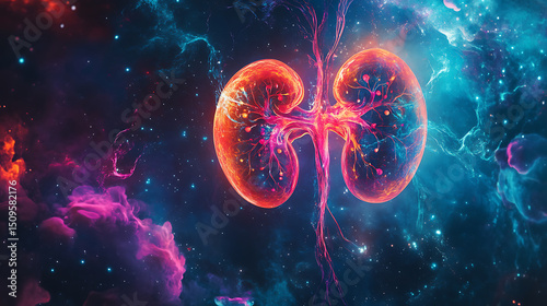Vibrant Kidneys Set Against a Cosmic Background