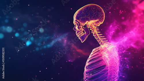 Skeletal Profile Illuminated with Vibrant Neon Colors