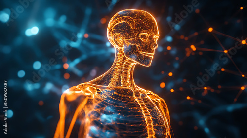 Illuminated Human Skeleton with Neural Network Background