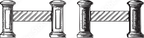 Four decorative columns stand in a row separated by a horizontal bar.