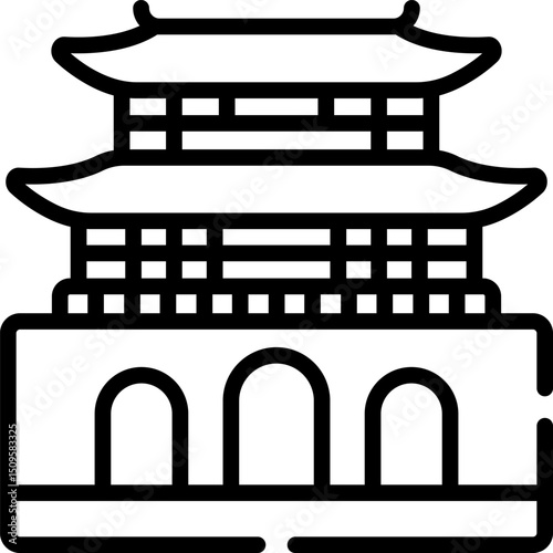 Traditional East Asian Pagoda with Tiered Roofs and Architectural Details