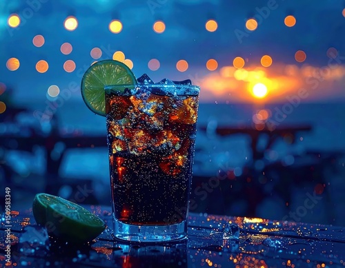 Tumbler iced cola lime wedges café