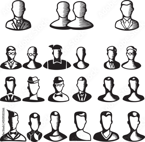 collection of black and white silhouette figures depicting men in formal attire.