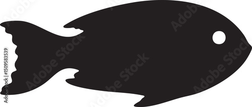 solitary black fish swims gracefully through a white space.
