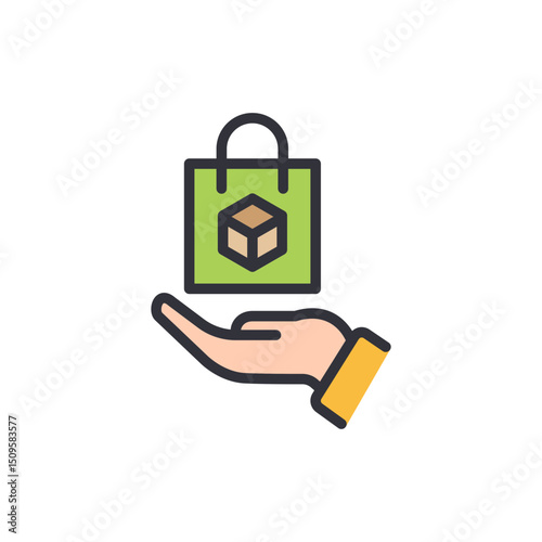 Delivering Package With Care Symbolic Hand Holding Shopping Bag