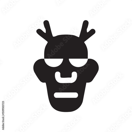 black silhouette of a figure with antlers and a neutral expression.