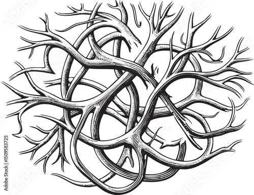 tangled network of interwoven branches forms a complex organic .