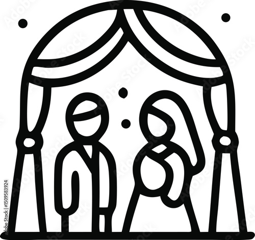 Wedding ceremony depicts groom and bride under a canopy. Ideal for wedding planners, invitation designs, bridal websites, and event management