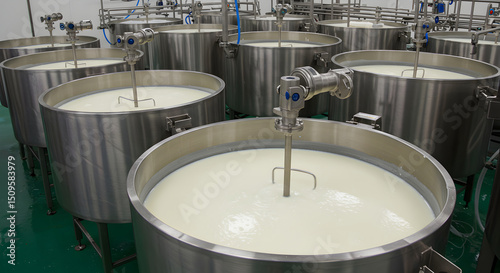 Dairy factory equipment with milk tanks