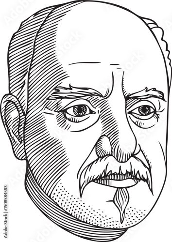 elderly man with a detailed facial sketch .