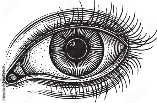 detailed black and white of a single human eye.