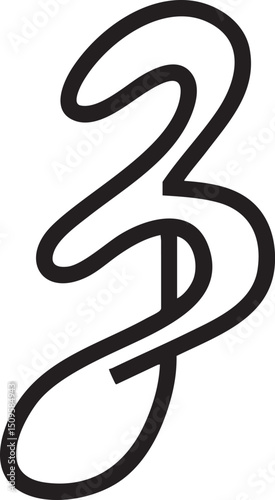 stylized continuous black forms a graceful number three.
