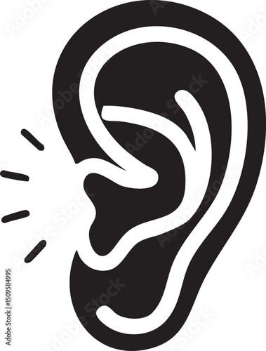 stylized ear listens intently with radiating sound waves.