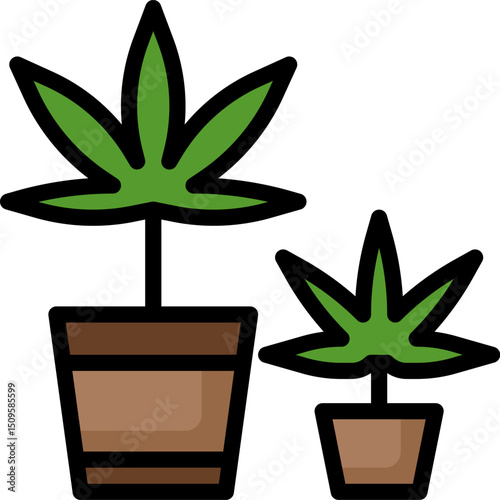 Two potted cannabis plants growing indoors, symbolizing natural medicine and alternative therapies in a simple and clean style.