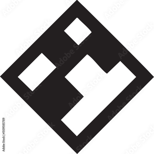 stylized black diamond shape is composed of interconnected squares and rectangles.