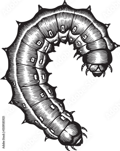 detailed monochrome of a segmented caterpillar.