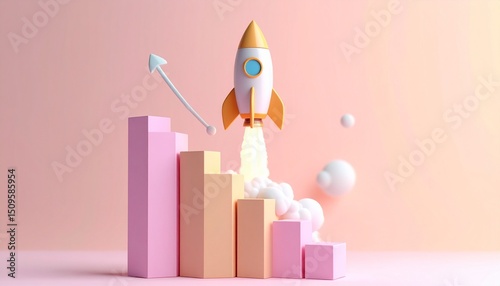 A detailed rocket launches above the bar graph, resembling a real rocket launch into space.