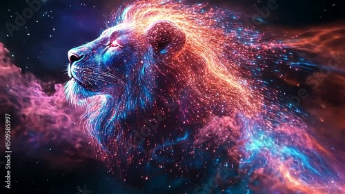 Cosmic Lion's Majestic Profile Against a Starry Night Sky