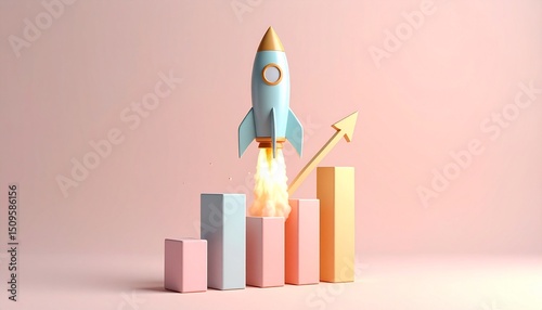 A detailed rocket launches above the bar graph, resembling a real rocket launch into space.