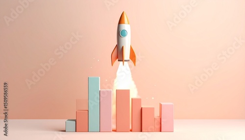 A detailed rocket launches above the bar graph, resembling a real rocket launch into space.