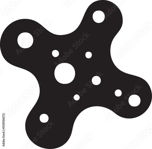 stylized black starfish rests on a white background.