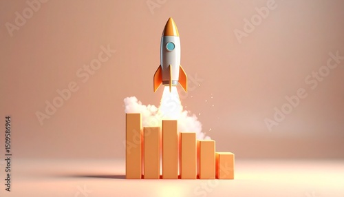 A detailed rocket launches above the bar graph, resembling a real rocket launch into space.
