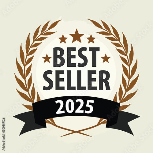 Best seller award emblem laurel wreath stars black ribbon for year of product excellence achievement